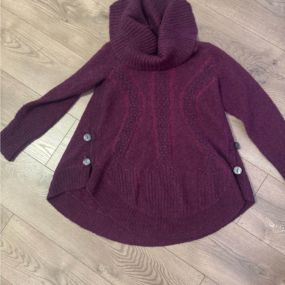 Angel Of The North Plum Sweater with Button Accents Size S Wool Blend Pullover